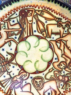 Monumentale Art-Déco-Schale/Charger-Schale „Zodiac“ in Rostrot und Gold, 1920er Jahre