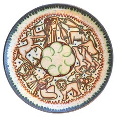 "Zodiac Bowl/Charger", Monumental Art Deco Low Bowl in Rusty Red and Gold, 1920s