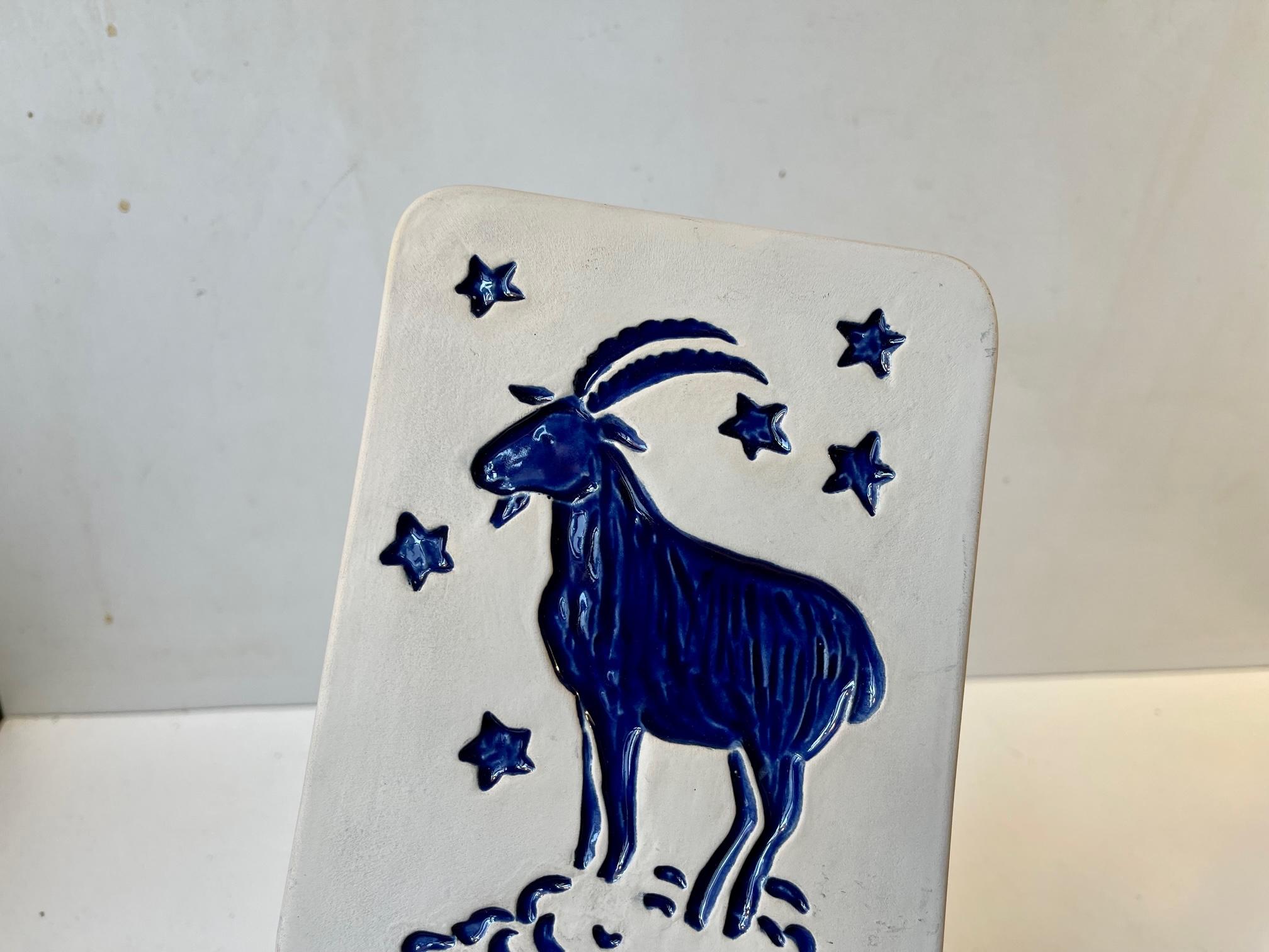 Scandinavian Modern Zodiac Capricon Ceramic Wall Plaque by Vallis for Gabriel Sweden For Sale