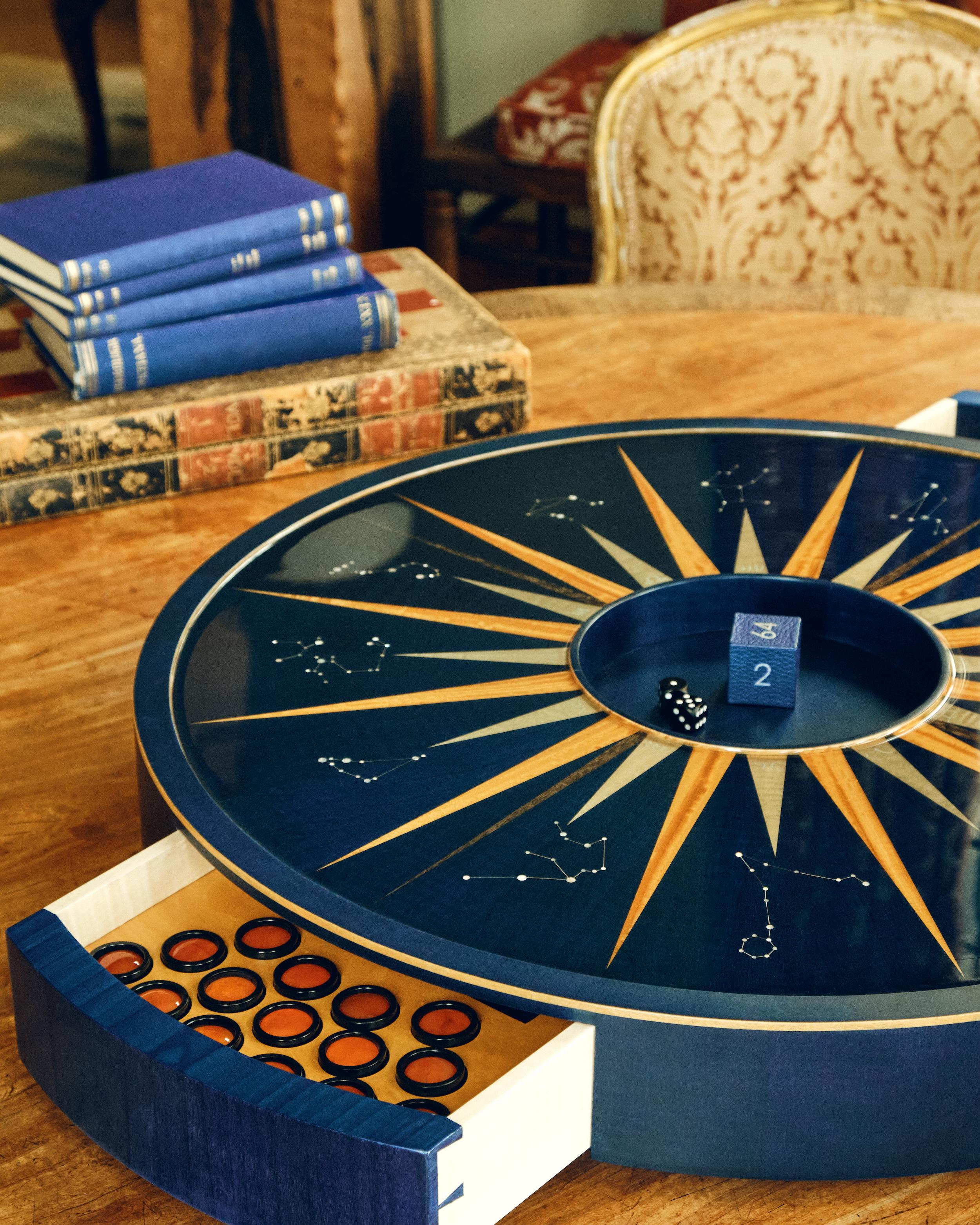 Marquetry Zodiac Circular Backgammon Set by Alexandra Llewellyn For Sale