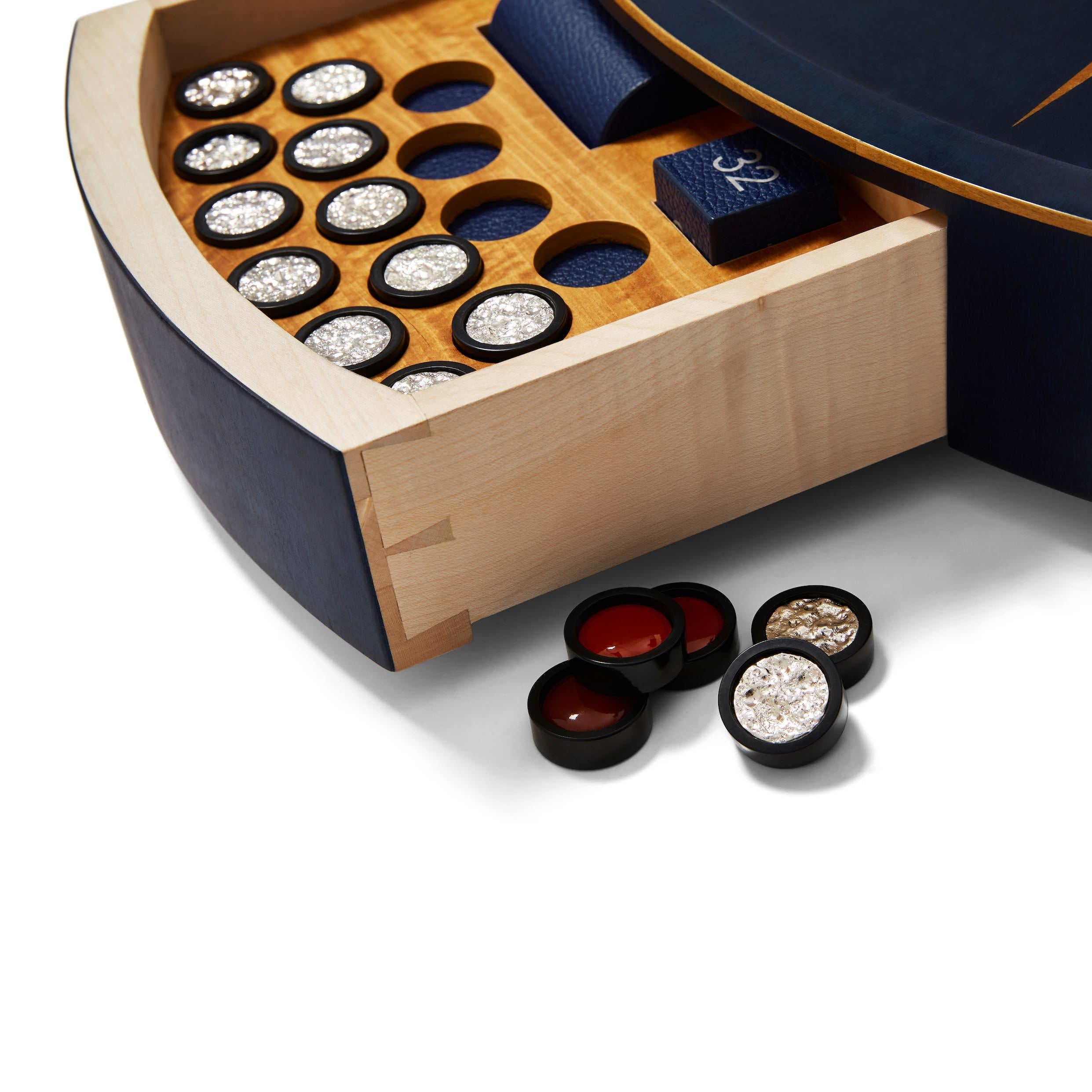 Silver Zodiac Circular Backgammon Set by Alexandra Llewellyn For Sale