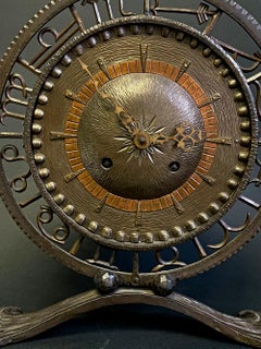 "Zodiac Clock, " Spectacular Art Deco Sculptural Clock in Wrought Iron and Copper