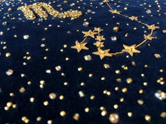 Zodiac, Crystal Embroidered Cushion in Navy Blue Velvet
