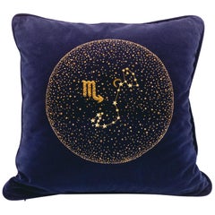 Zodiac, Crystal Embroidered Cushion in Navy Blue Velvet