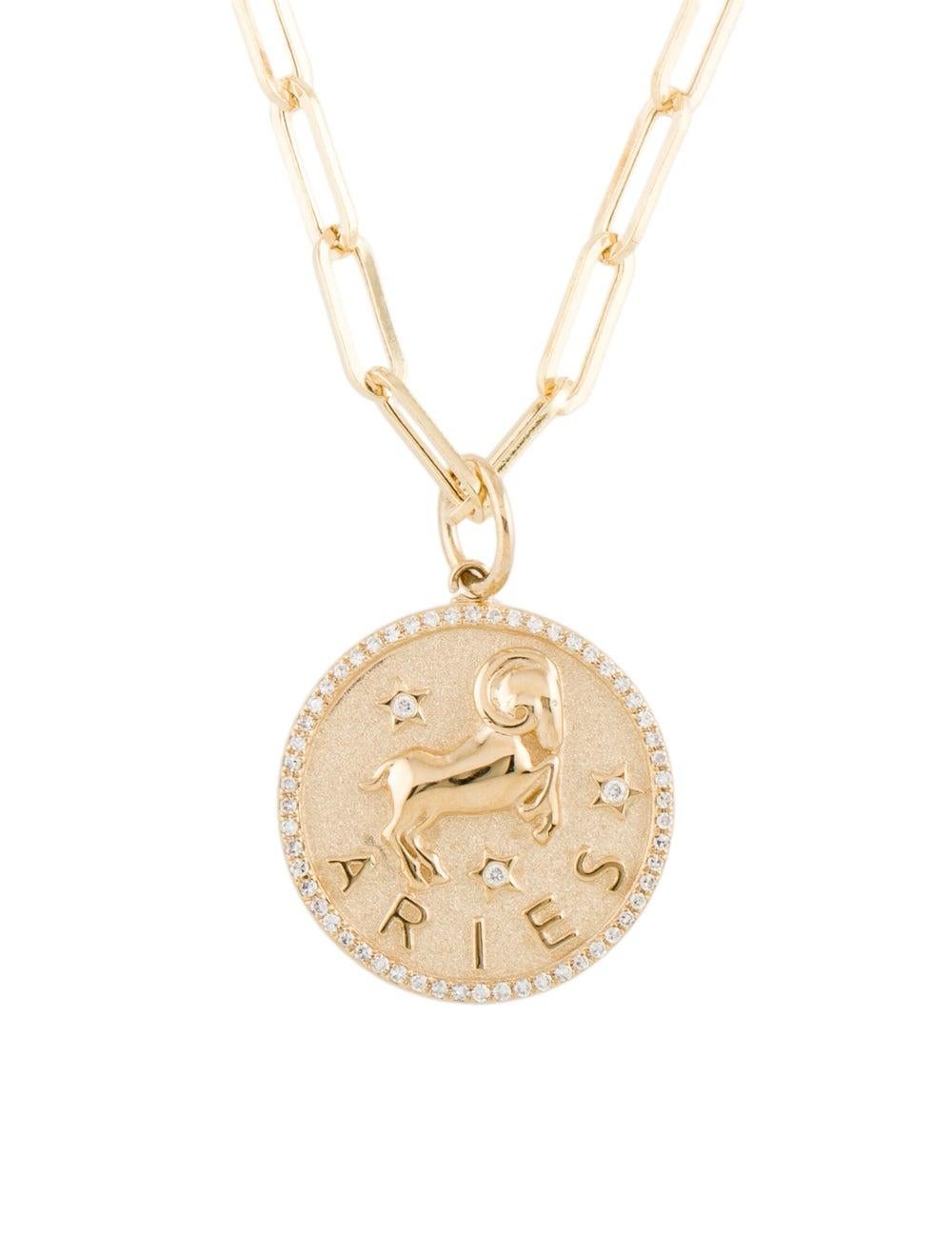 Taille ronde Collier de diamants du zodiaque en or jaune 14 carats 1/5 carat TDW cadeau pour elle-même, Aries en vente