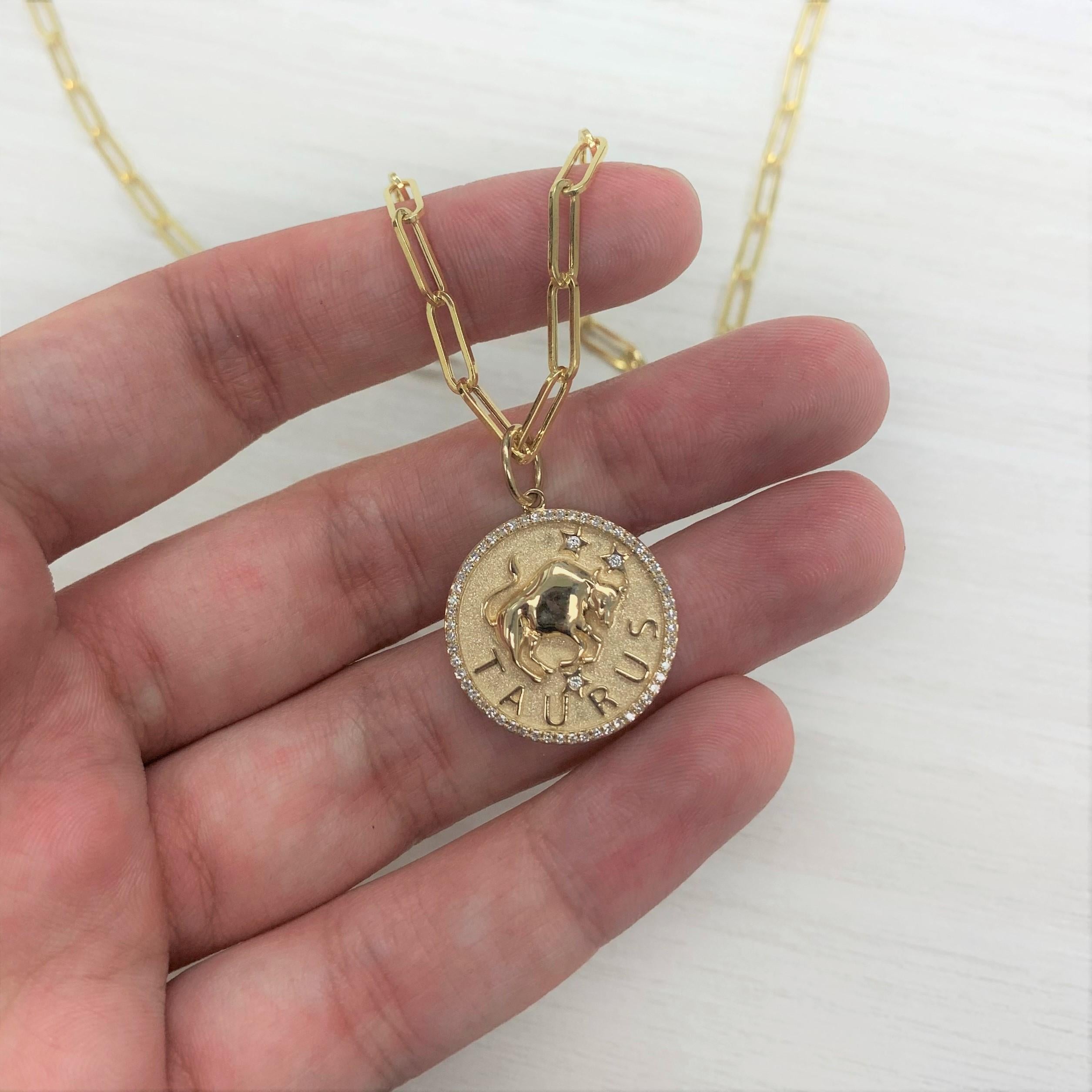 Zodiac Diamond Necklace 14K Yellow Gold 1/5 CT TDW Gifts for Her, Aries In New Condition For Sale In Great neck, NY