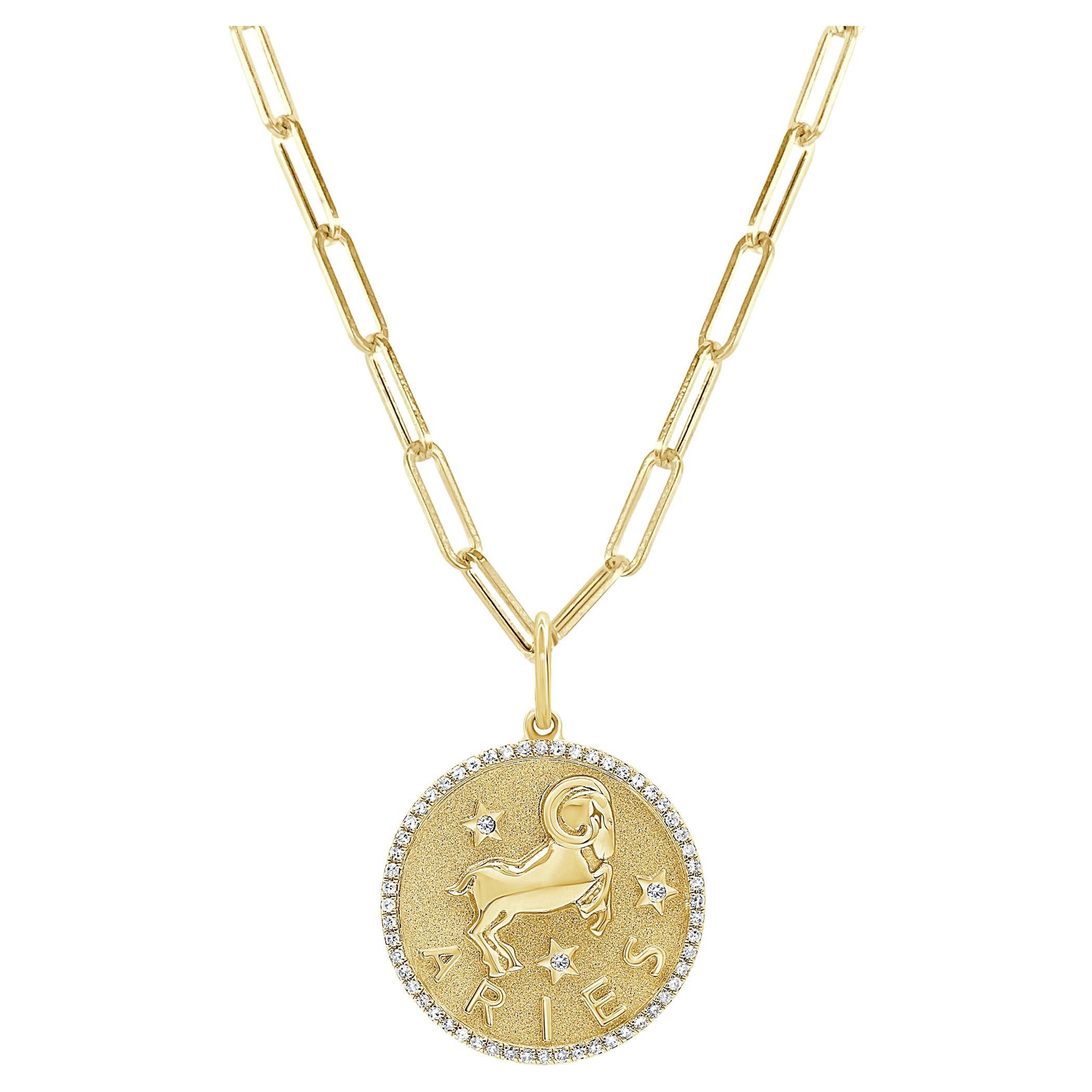 Zodiac Diamond Necklace 14K Yellow Gold 1/5 CT TDW Gifts for Her, Aries For Sale