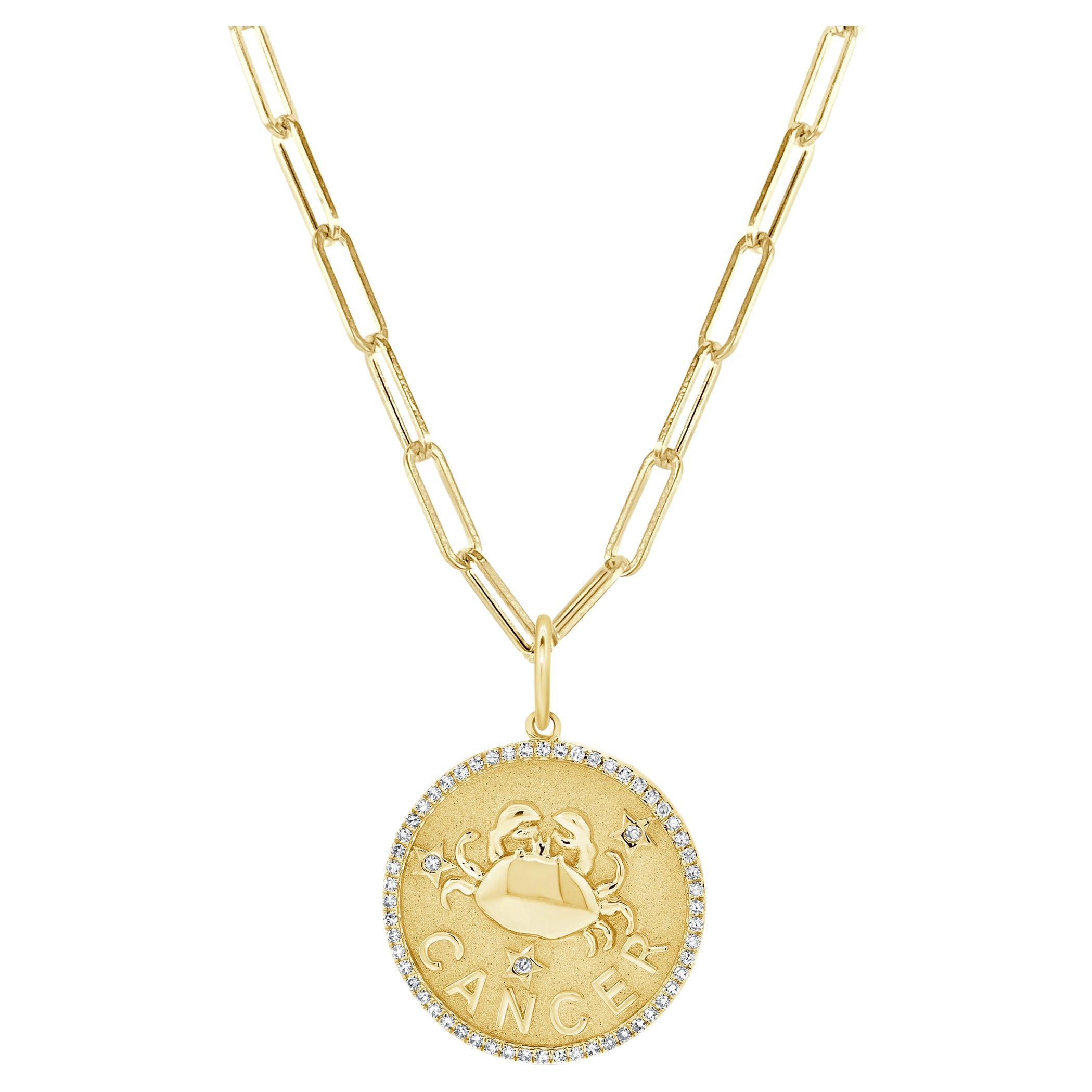 Zodiac Diamond Necklace 14K Yellow Gold 1/5 CT TDW Gifts for Her, CANCER For Sale