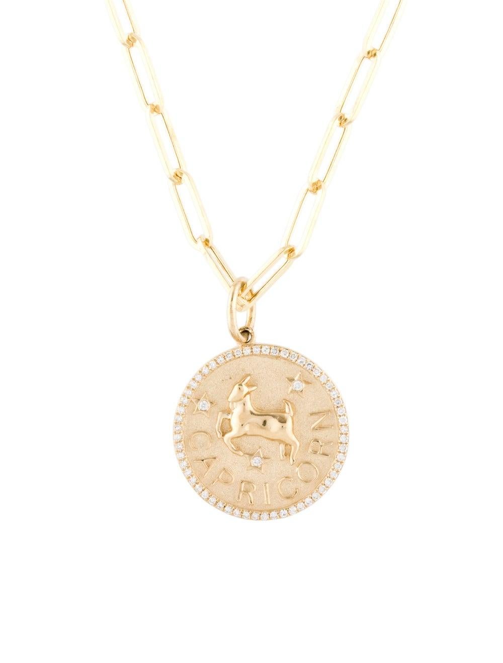 Taille ronde Collier de diamants du signe du zodiaque en or jaune 14 carats 1/5 ct TDW cadeau pour elle, Capricorn en vente