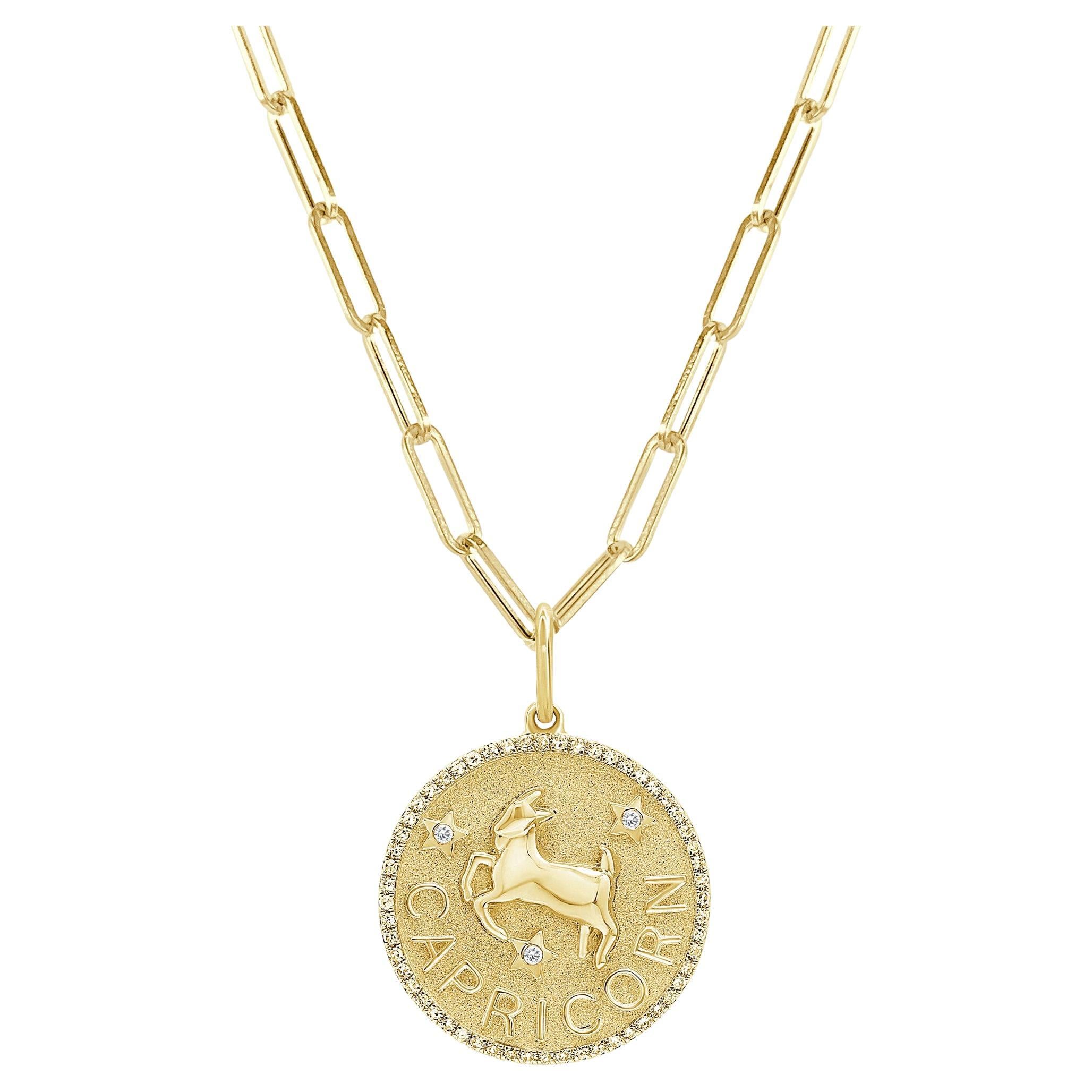 Zodiac Diamond Necklace 14K Yellow Gold 1/5 CT TDW Gifts for Her, Capricorn