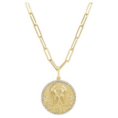 Collier de diamants du zodiaque en or jaune 14 carats 1/5 carat TDW cadeau pour Her, Gemini