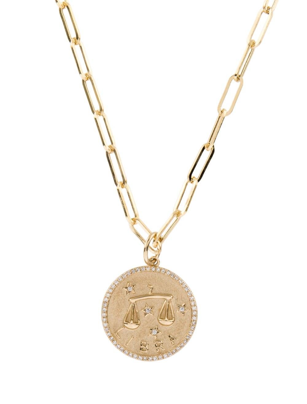 Contemporary Zodiac Diamond Necklace 14K Yellow Gold 1/5 CT TDW Gifts for Her, Libra For Sale