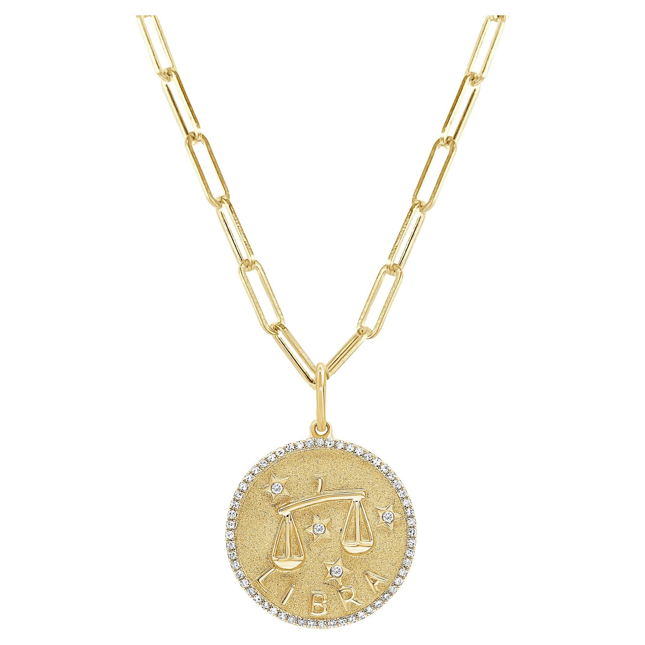 Zodiac Diamond Necklace 14K Yellow Gold 1/5 CT TDW Gifts for Her, Libra