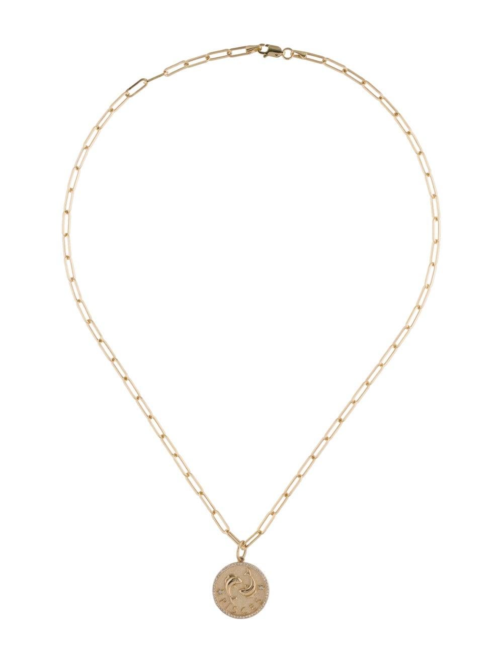 Express your mystical soul by wearing your Zodiac sign! These beautiful Zodiac Necklaces are crafted of 14K Yellow Gold and features approximately 0.21 carats (depends on zodiac) of natural round white Diamonds and hangs on an 14K Yellow Gold 18