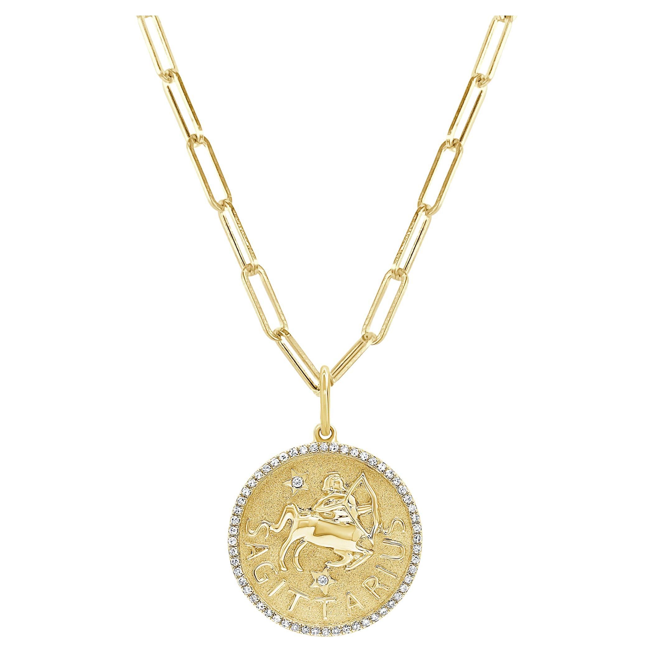 Collier de diamants du signe du zodiaque en or jaune 14 carats 1/5 ct TDW cadeau pour elle, Sagitarius