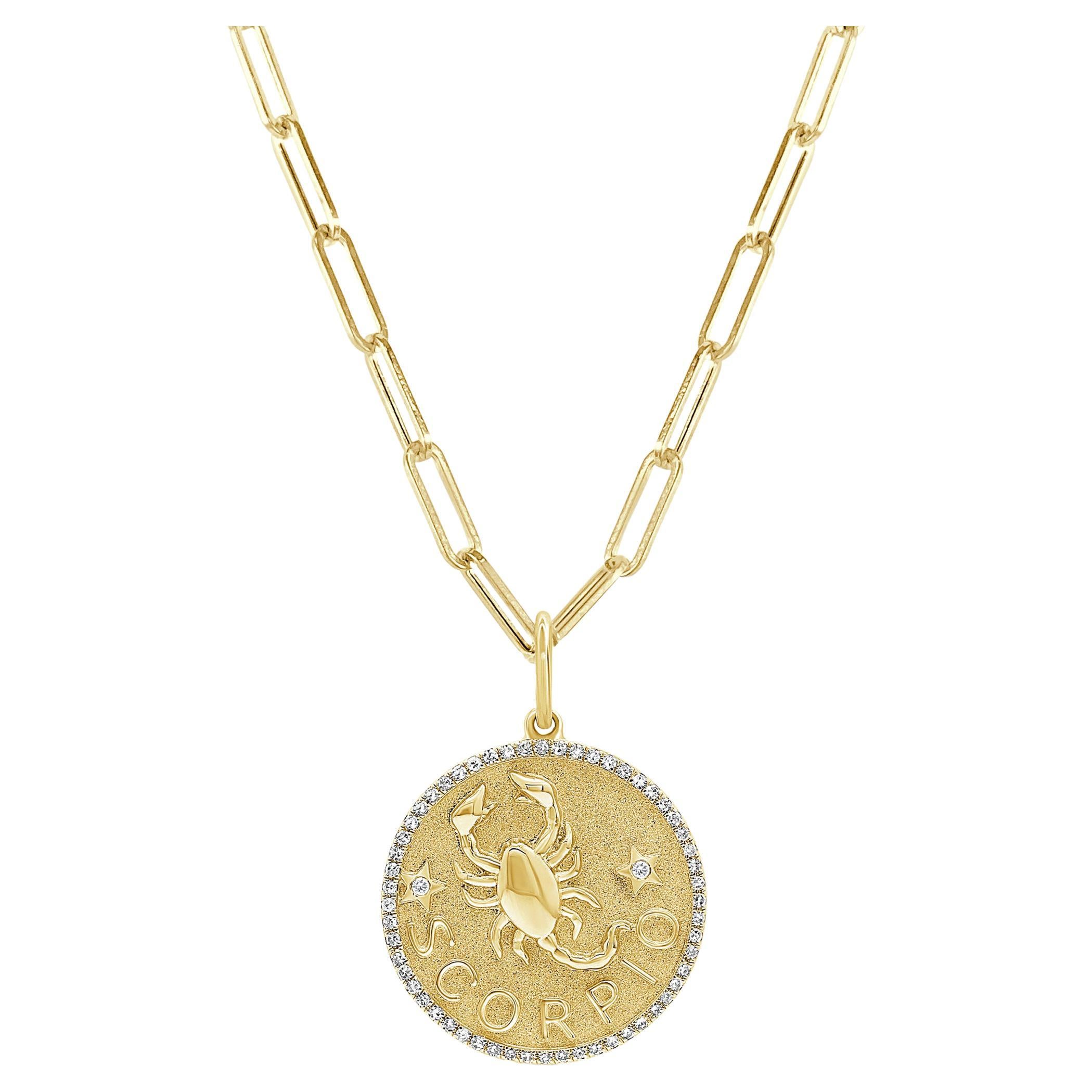 Zodiac Diamond Necklace 14K Yellow Gold 1/5 CT TDW Gifts for Her, Scorpio For Sale