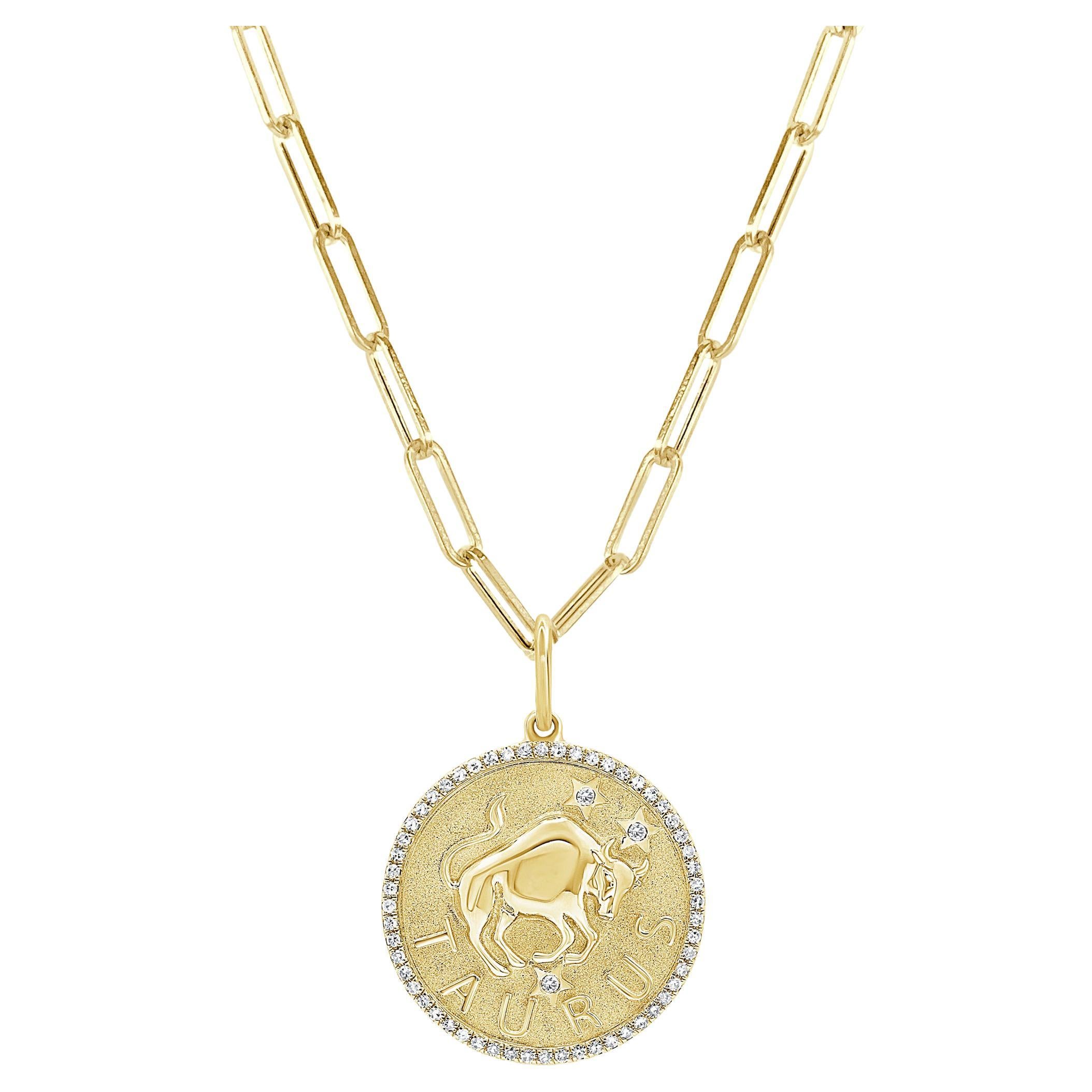 Collier de diamants du zodiaque en or jaune 14 carats 1/5 ct TDW cadeau pour elle, TAURUS