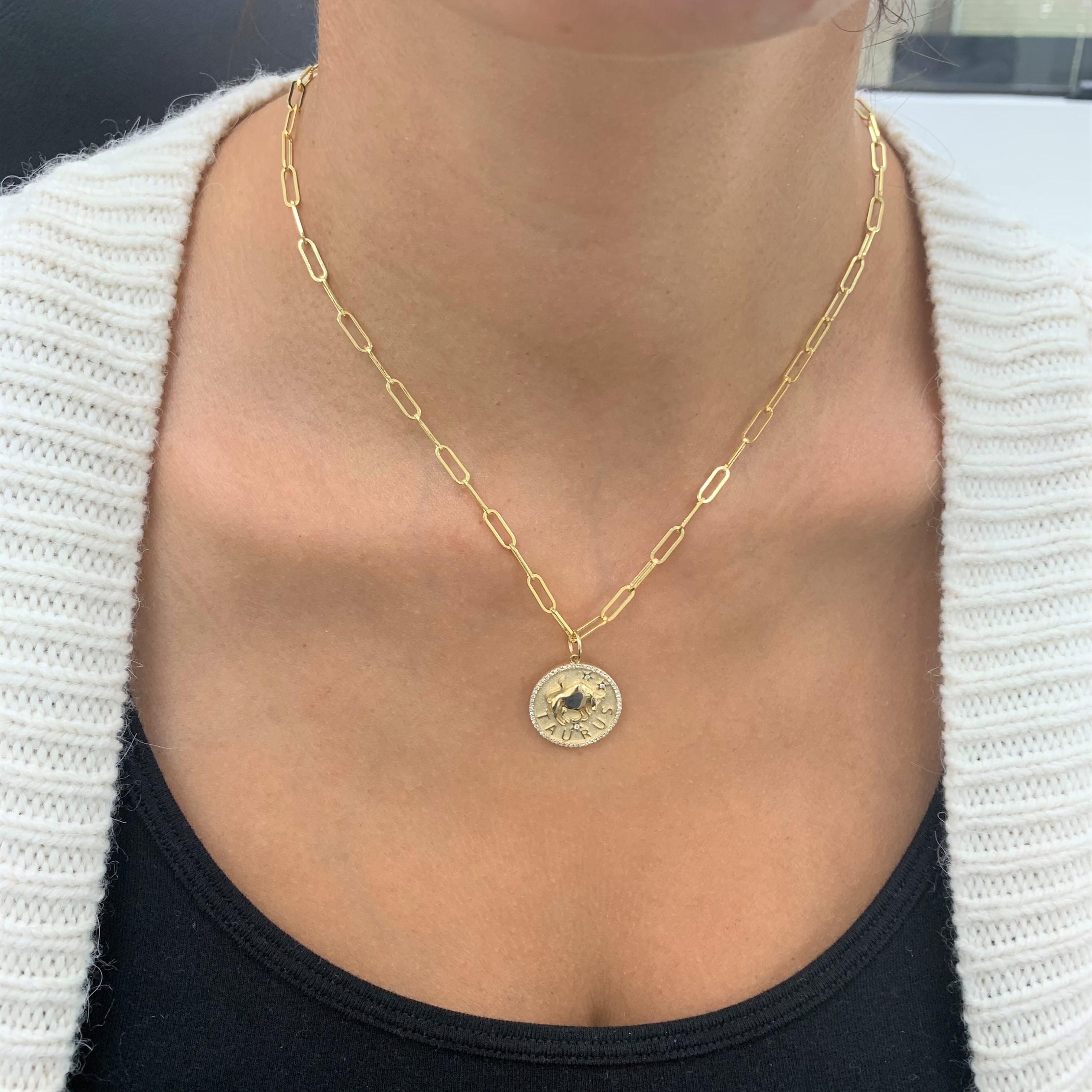 Zodiac Diamond Necklace 14K Yellow Gold 1/5 CT TDW Gifts for Her, Virgo In New Condition For Sale In Great neck, NY