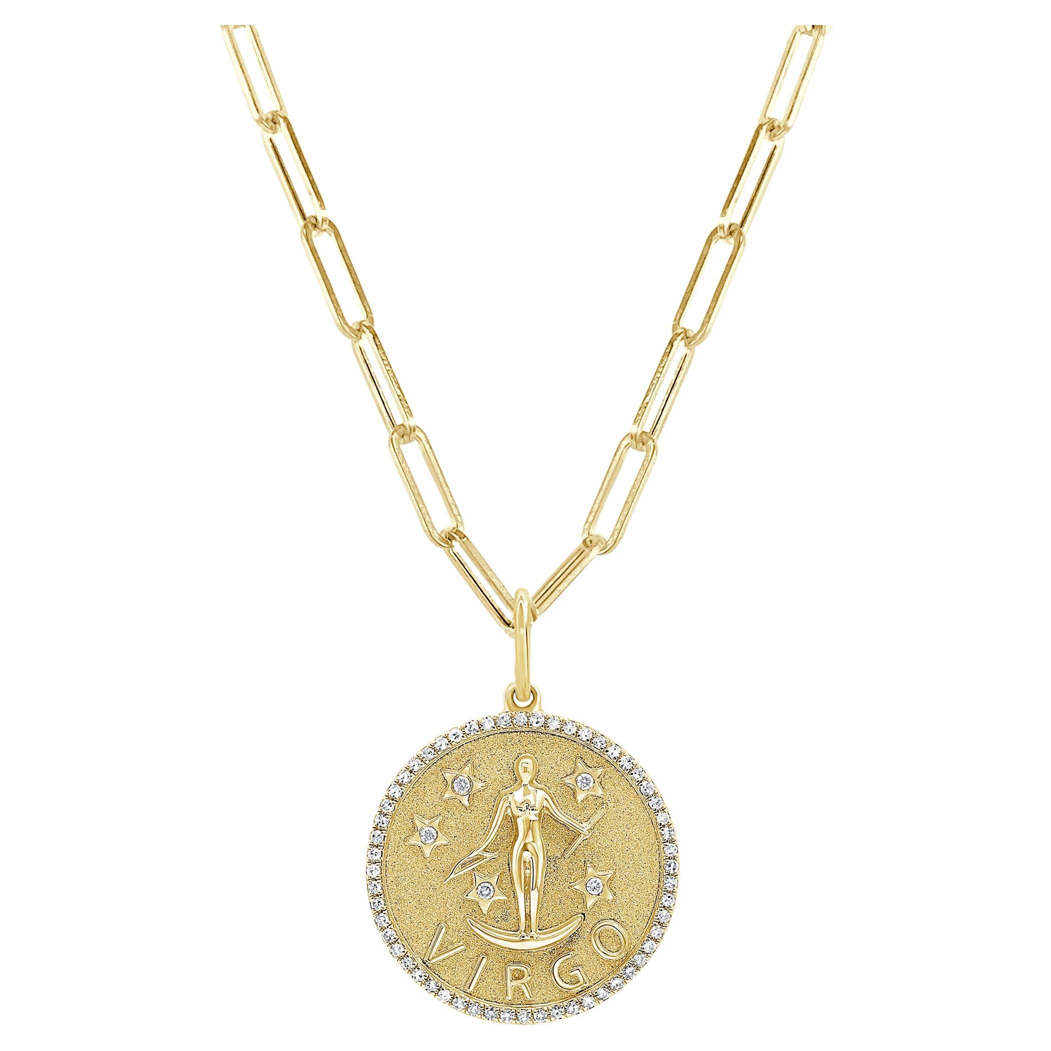 Zodiac Diamond Necklace 14K Yellow Gold 1/5 CT TDW Gifts for Her, Virgo For Sale