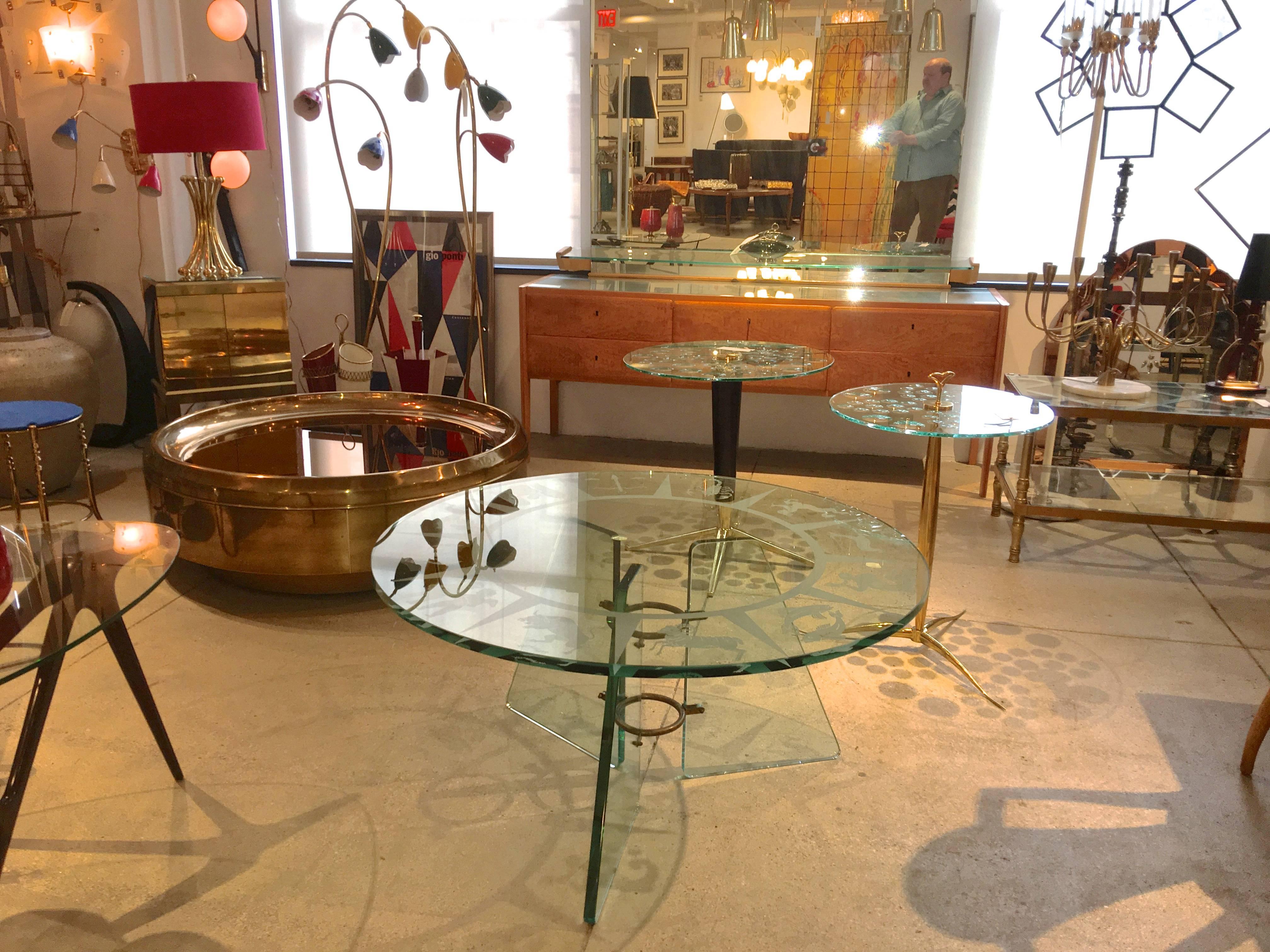 Zodiac Etched Art Deco Glass Cocktail Table Attributed to Pietro Chiesa 5