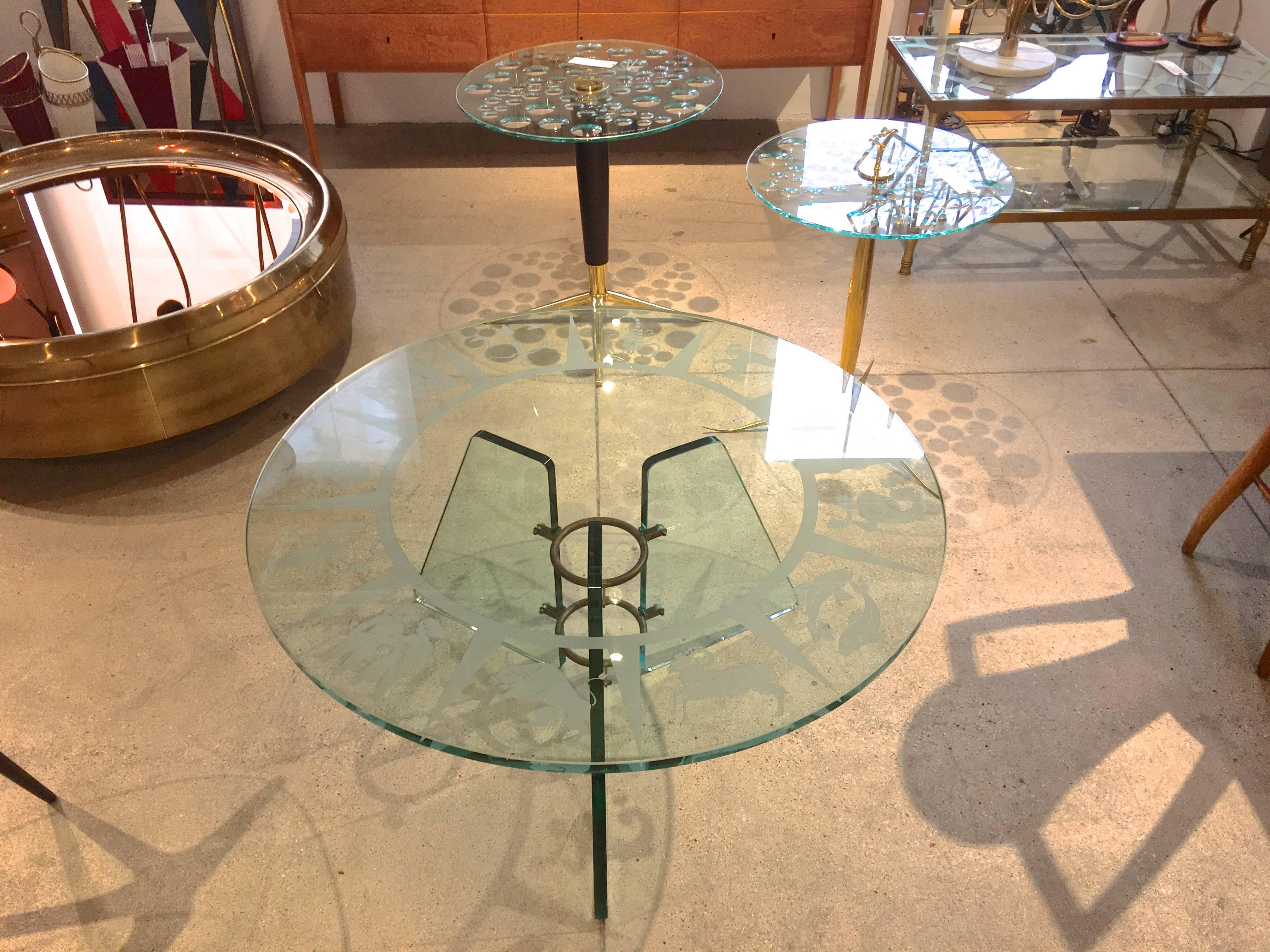 Zodiac Etched Art Deco Glass Cocktail Table Attributed to Pietro Chiesa 3
