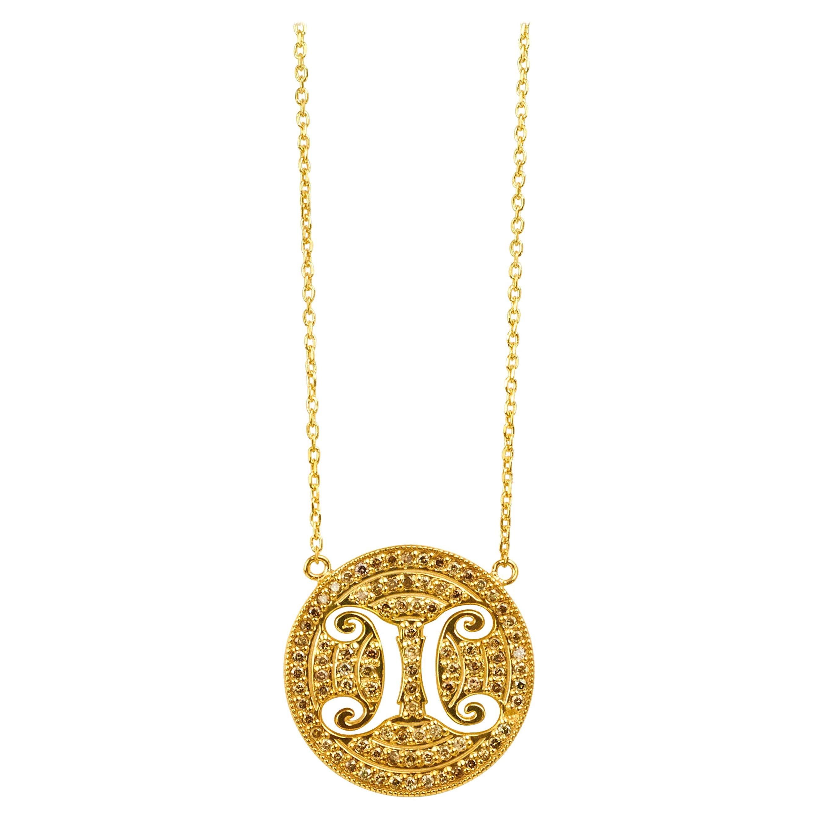 Zodiac Gemini 18 Karat Gold Plated Necklace Suneera For Sale