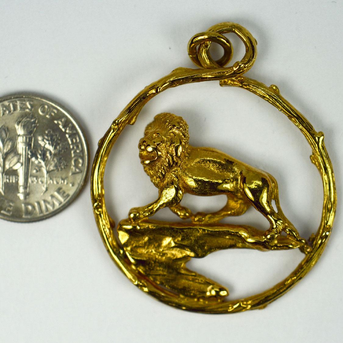 Modernist Zodiac Leo 18K Yellow Gold Lion Charm Pendant For Sale