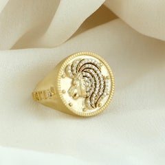 Zodiac Leo Diamond 14 Karat Yellow Gold Signet Ring