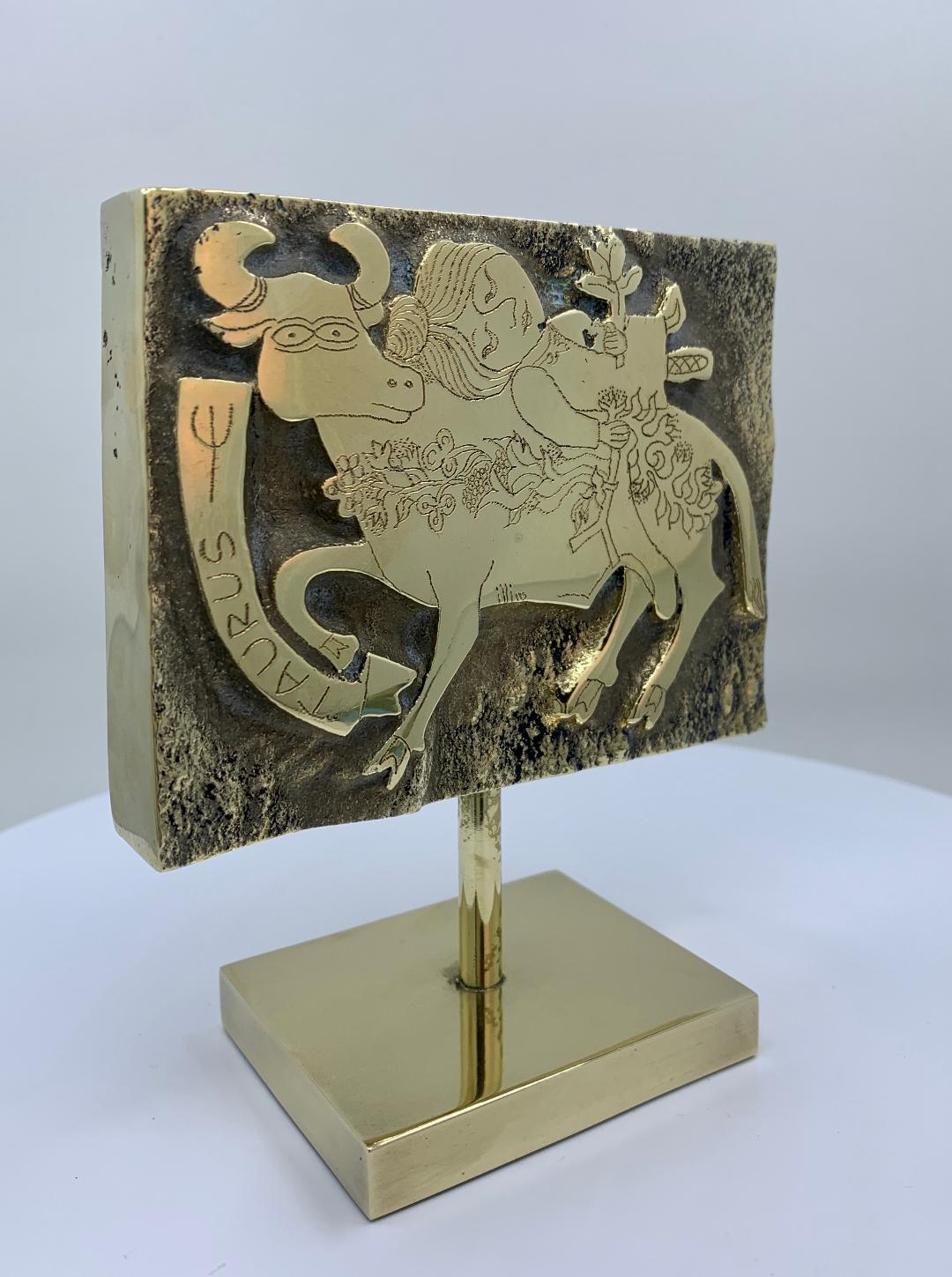 Zodiac May Taurus the Bull Mid-Century Modern Solid Brass Sculpture Objet d' Art 3