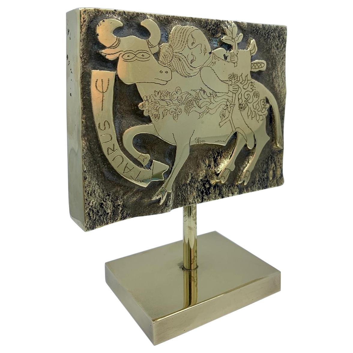 Zodiac May Taurus the Bull Mid-Century Modern Solid Brass Sculpture Objet d' Art