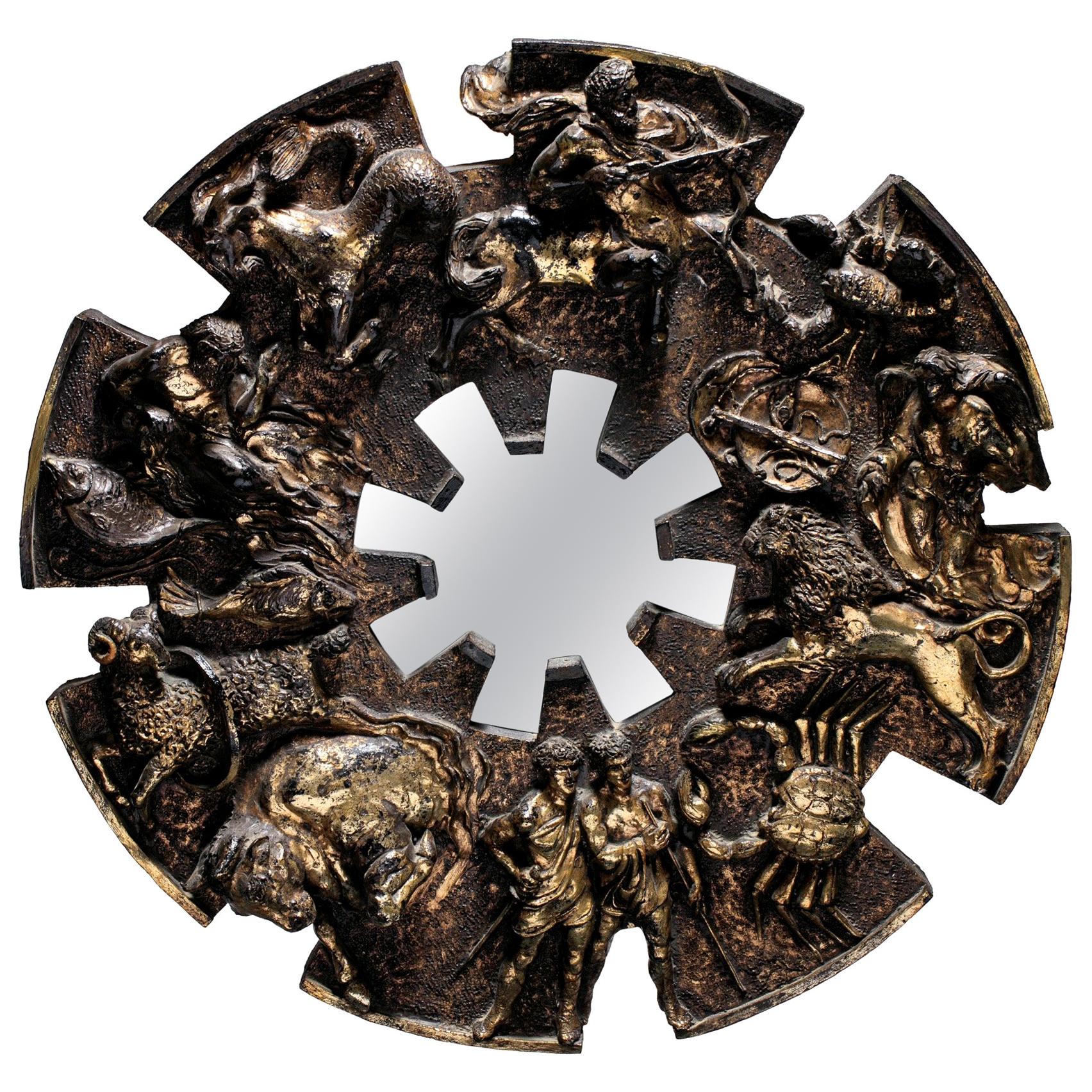 Zodiac Mirror in Brutalist Style by Finesse Originals For Sale