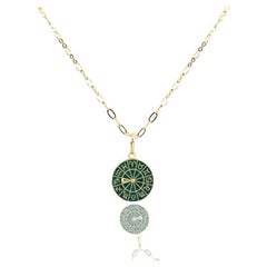 Zodiac Necklace 14K Yellow Gold, Handmade Green Enamel, Set Your Sign on Pendant