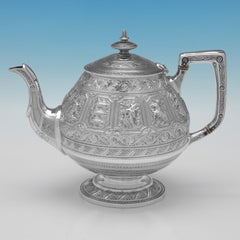 Zodiac pattern Victorian sterling silver tea set made by Hamilton & Inches 1878