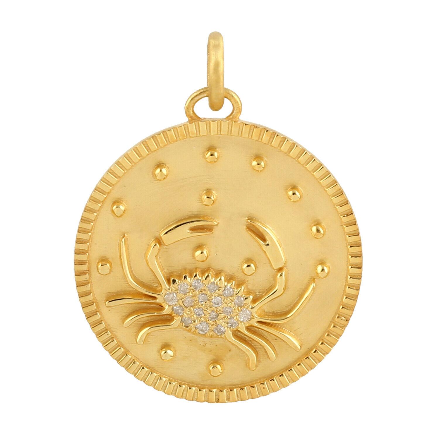 Modern Zodiac Pisces Medallion Charm 14K Yellow Gold Pendant Necklace For Sale