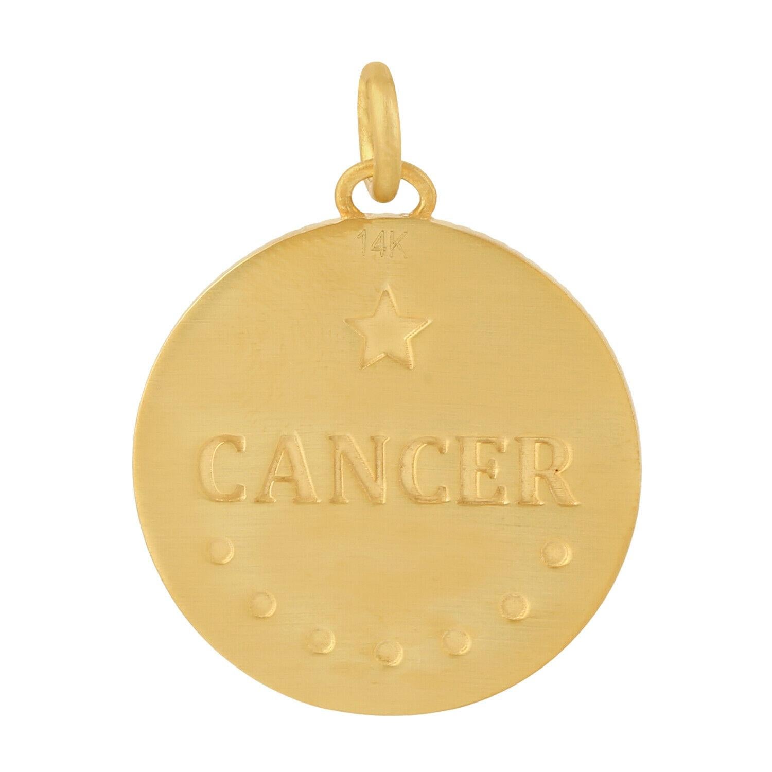 Mixed Cut Zodiac Pisces Medallion Charm 14K Yellow Gold Pendant Necklace For Sale
