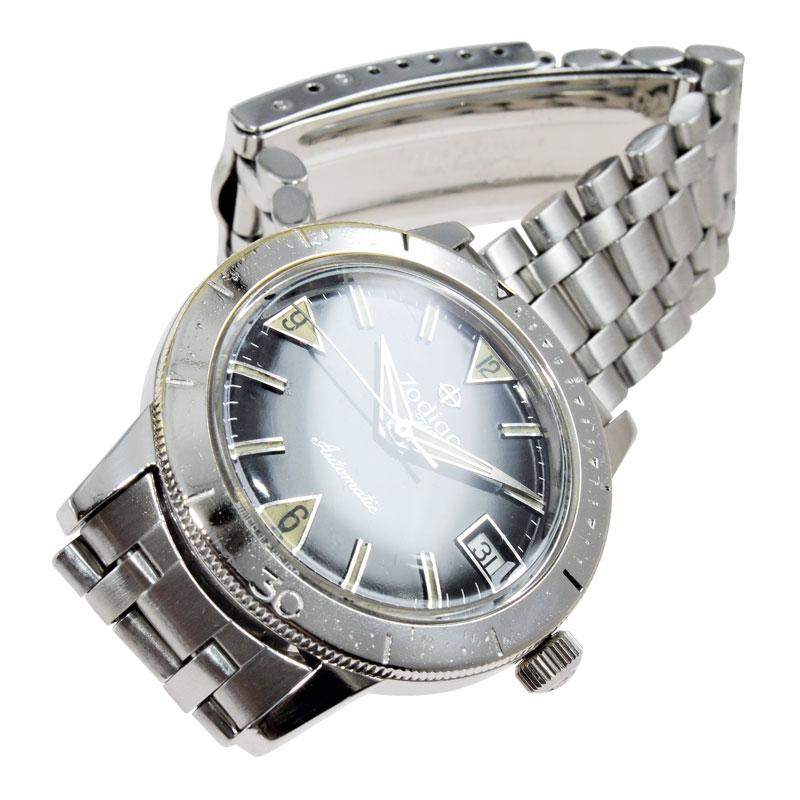 Women's or Men's Zodiac Sea Wolf Stainless Steel Automatic Diver Wrist Watch, circa 1960s For Sale