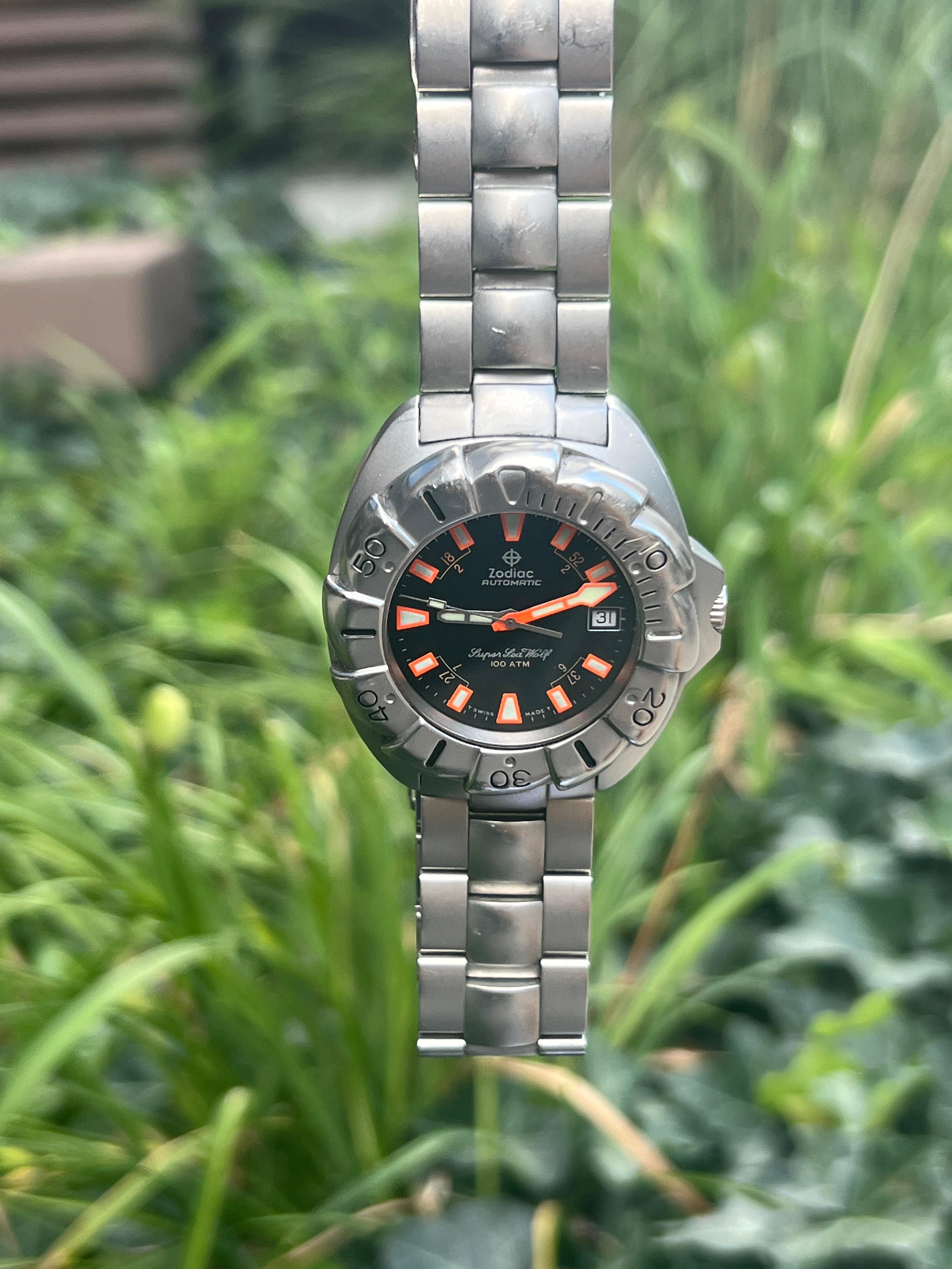 Men's Zodiac Sea Wolf 'Super Seawolf' stainless steel wristwatch Ref. 506.54.44 1000m