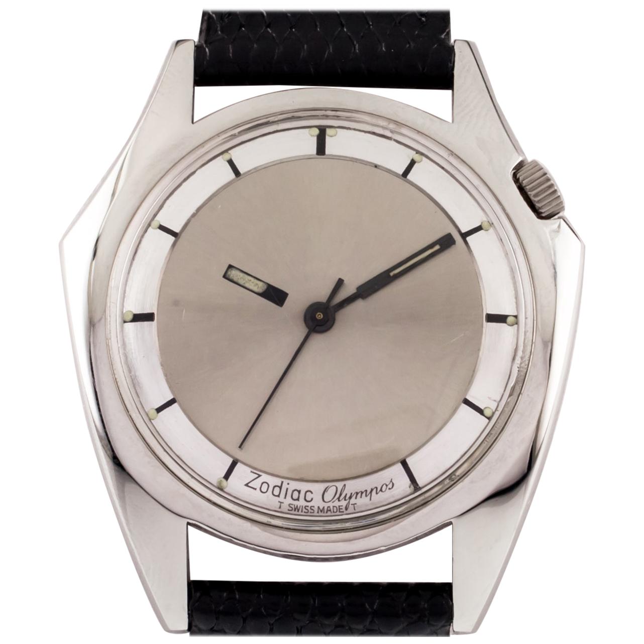 Zodiac Stainless Steel Olympos Automatic Watch w/ Mystery Dial and Leather Band