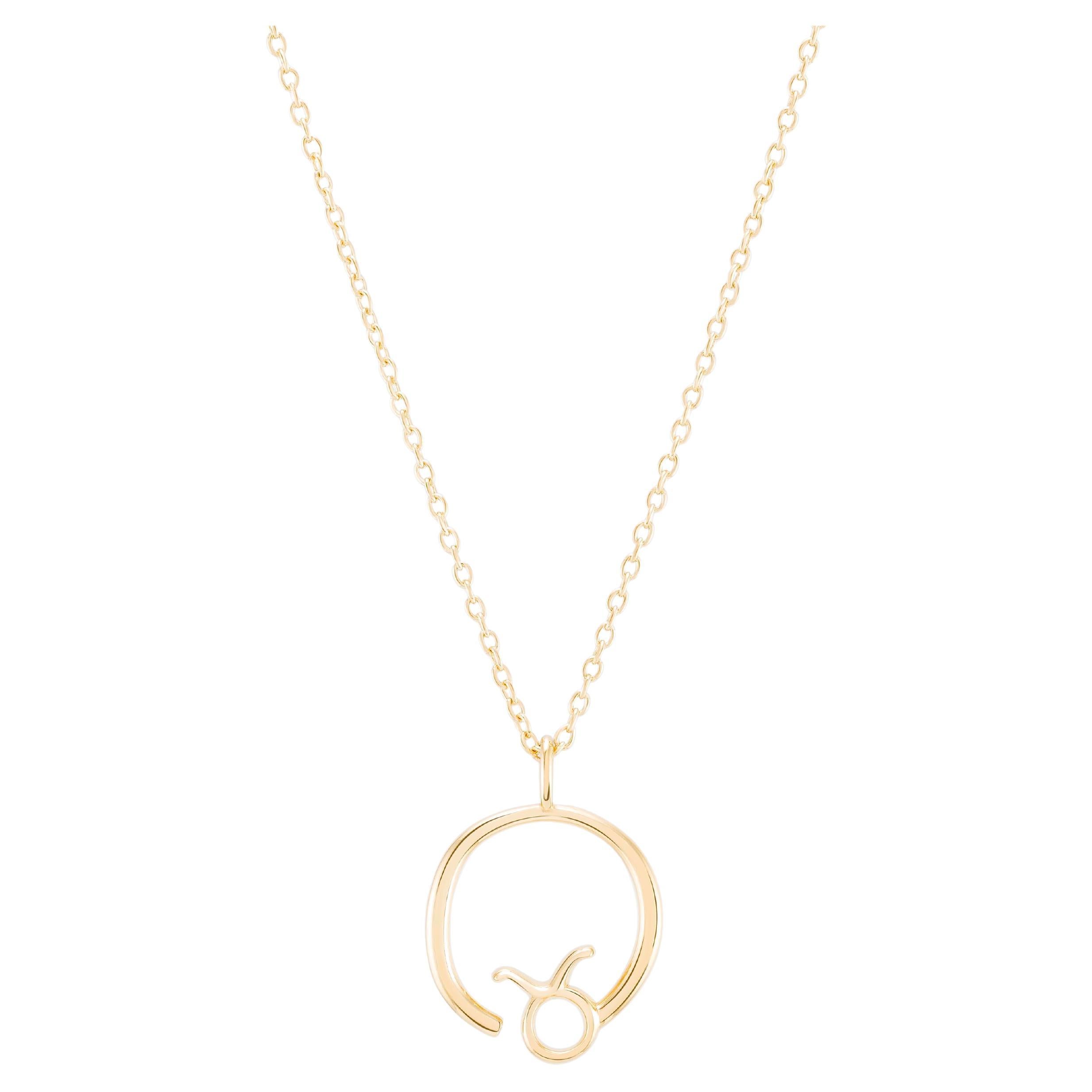 14K Solid Yellow Gold Taurus Zodiac Oval Necklace