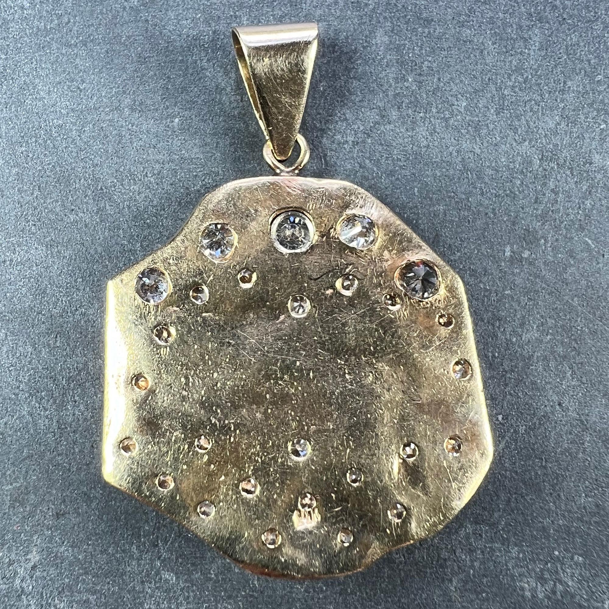 Round Cut Zodiac Taurus Aries 14K Yellow Gold Diamond Medal Pendant For Sale