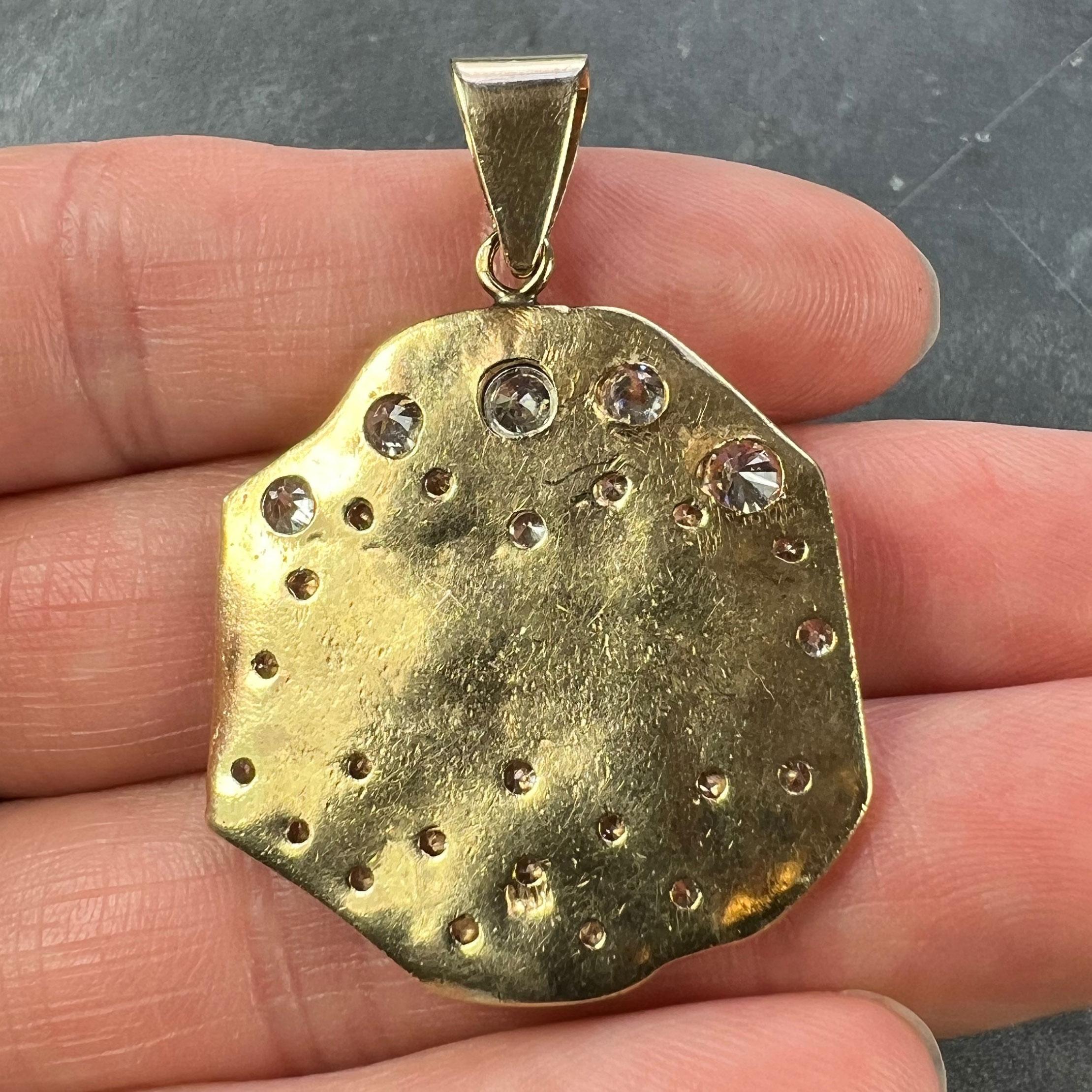 Zodiac Taurus Aries 14K Yellow Gold Diamond Medal Pendant For Sale 4