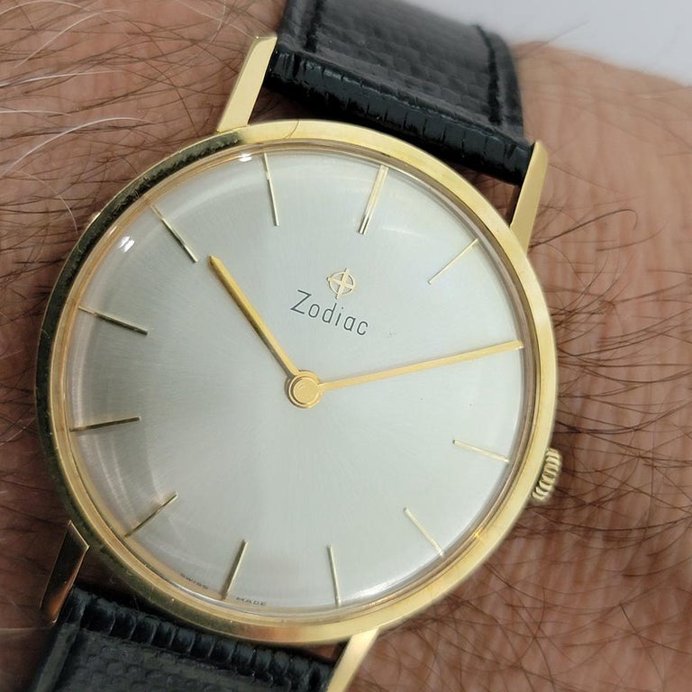 Zodiac Ultra Slim 18k Gold 34mm Mens Manual Wind Dress Watch 1970s Vintage NA130 at 1stDibs Zodiac Ultra Slim 18k Gold 34mm Mens Manual Wind Dress Watch 1970s Vintage NA130 at 1stDibs