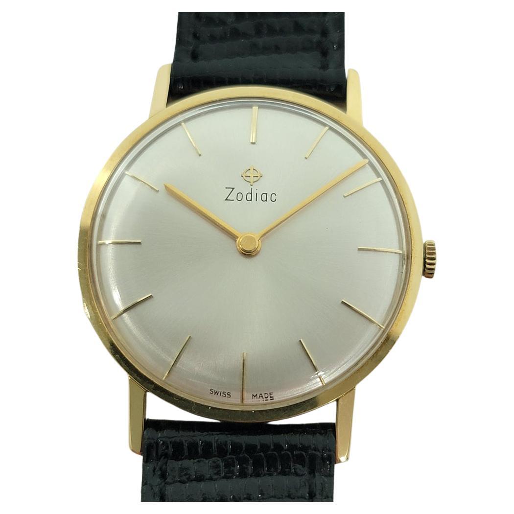 Zodiac Ultra Slim 18k Gold 34mm Mens Manual Wind Dress Watch 1970s Vintage NA130