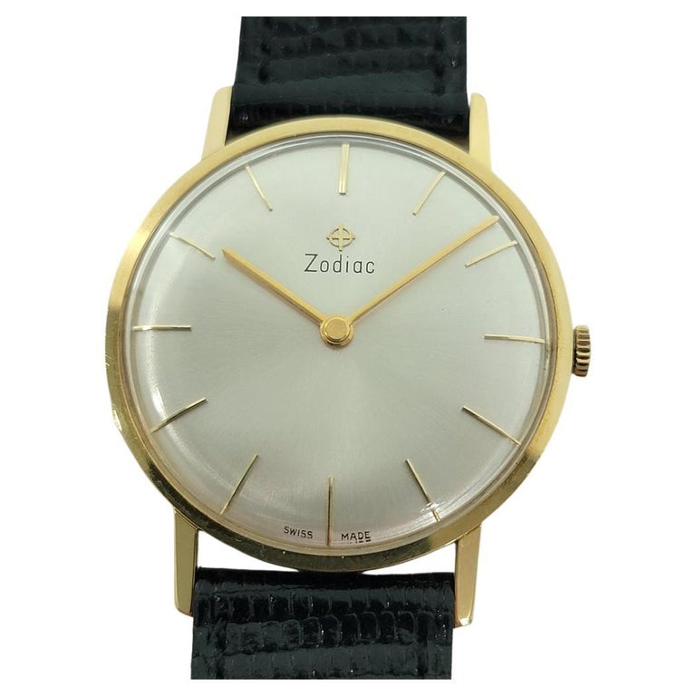 Zodiac Ultra Slim 18k Gold 34mm Mens Manual Wind Dress Watch 1970s