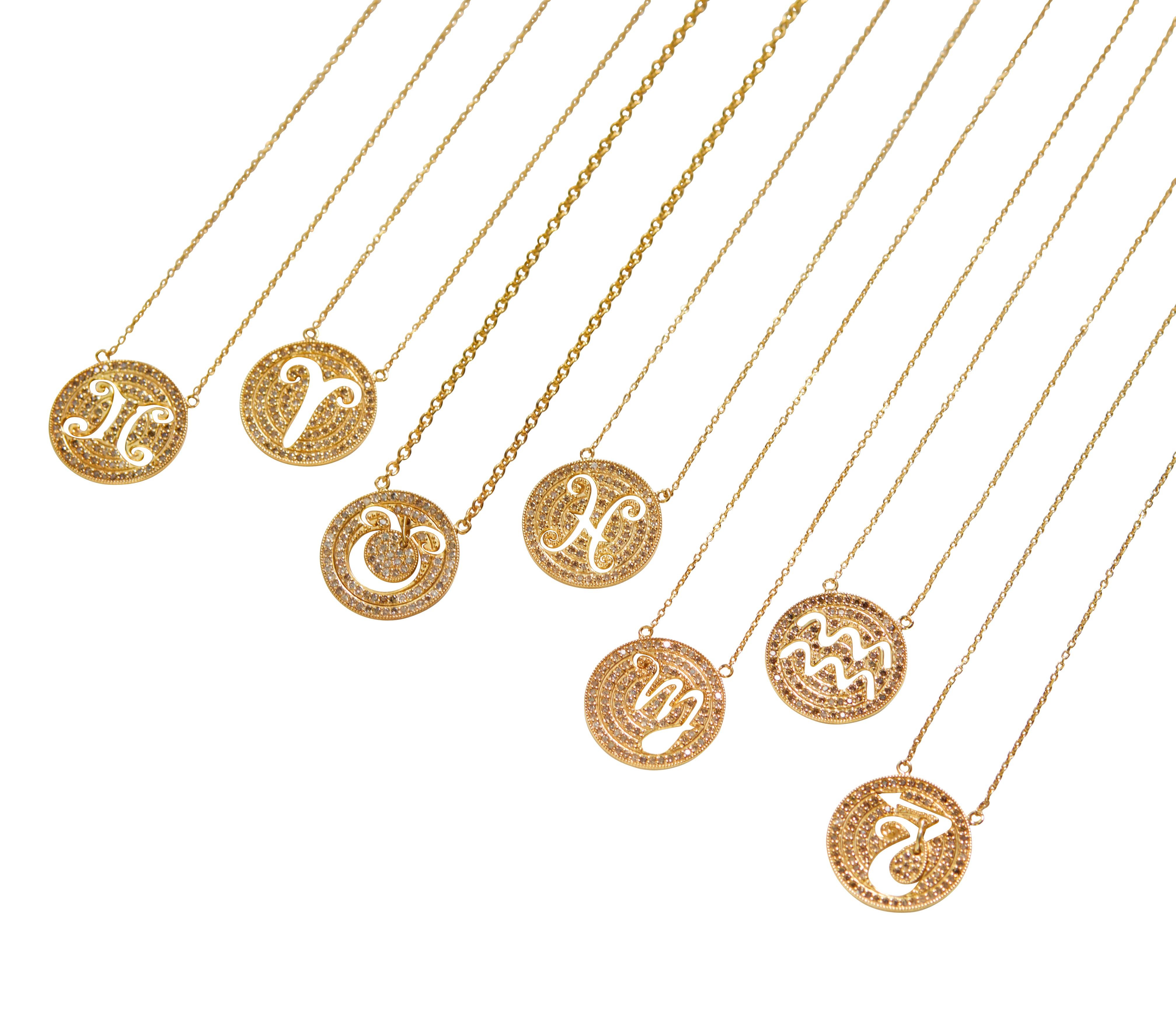 Brilliant Cut Zodiac Virgo 18 Karat Gold Plated Necklace Suneera For Sale