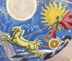 "Zodiac w/ Helios and Cornucopia", Fabulous Art Deco Mural Study by Savage