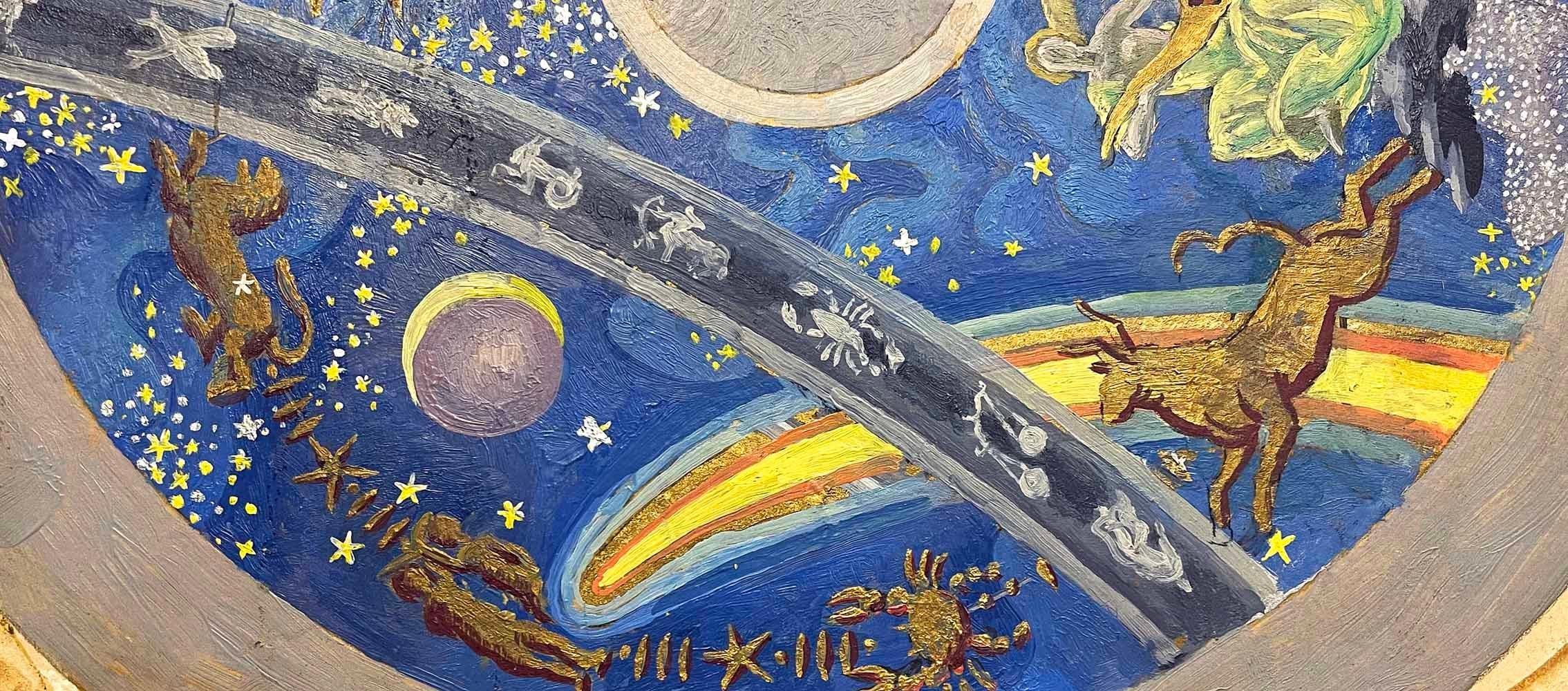 Américain « Zodiac w/ Helios and Cornucopia », fabuleuse étude murale Art Déco de Savage en vente