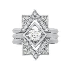 Zoe and Morgan Freya and Deco 18 Karat White Gold Diamond Wedding Ring Set
