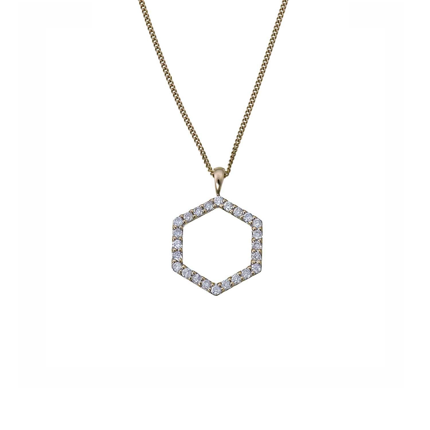 Zoe and Morgan Yellow Gold Diamond Hexagon Necklace For Sale