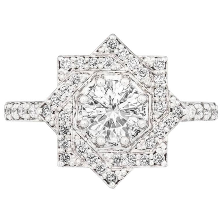 Zoe and Morgan Zinnia 18 Karat White Gold Diamond Engagement Ring For Sale